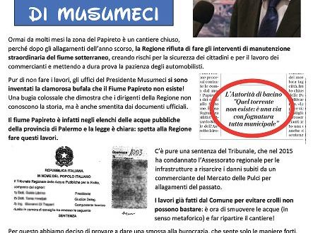 Palermo e le bugie di Musumeci. Presentato dossier-esposto su allagamenti al Papireto